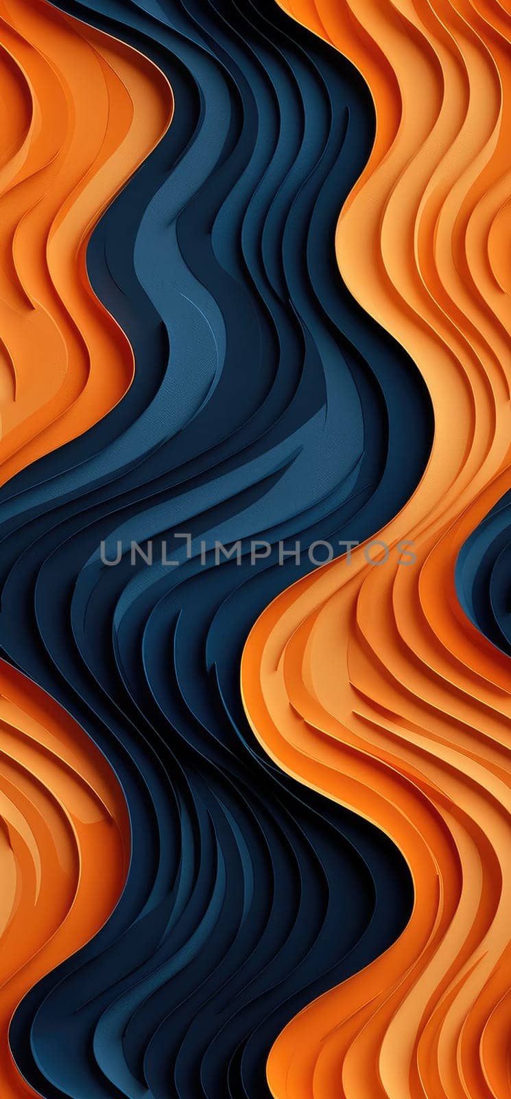 Vertical waves of orange, yellow, and blue waves bold graphic illustration - Generative AI. by simakovavector