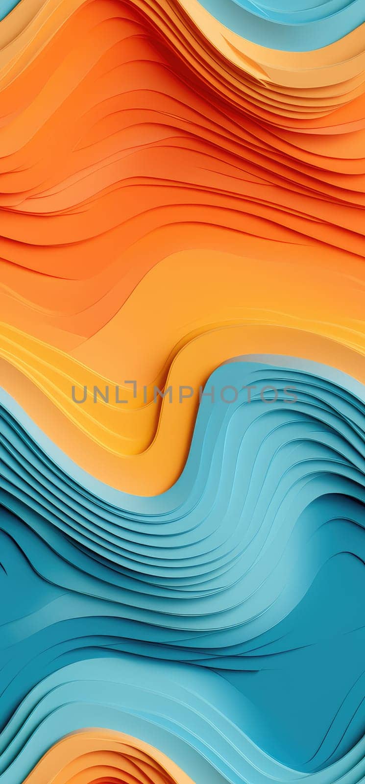 The vibrant energy of orange, yellow, and blue waves bold graphic illustration - Generative AI. by simakovavector