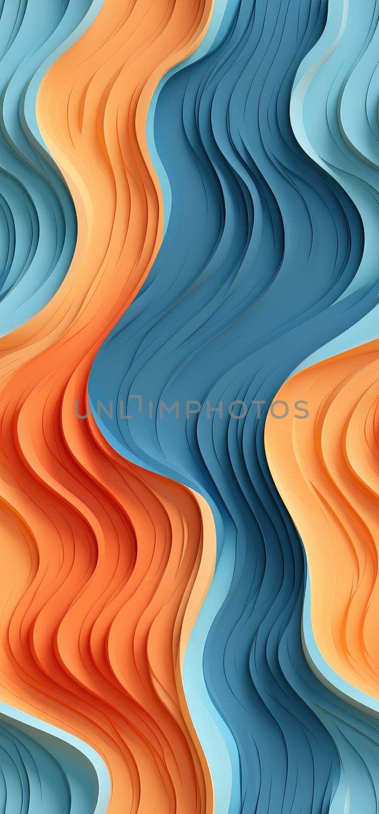 Orange, yellow, and blue waves bold graphic illustration - Generative AI. by simakovavector