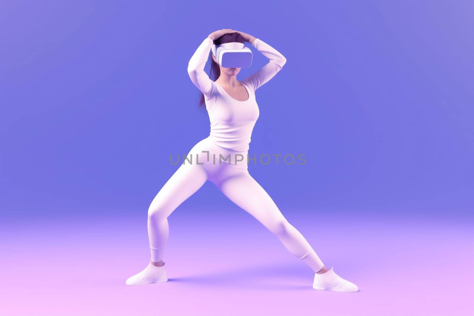 woman reality glasses background digital sport innovation concept virtual neon vr game. Generative AI. by Vichizh