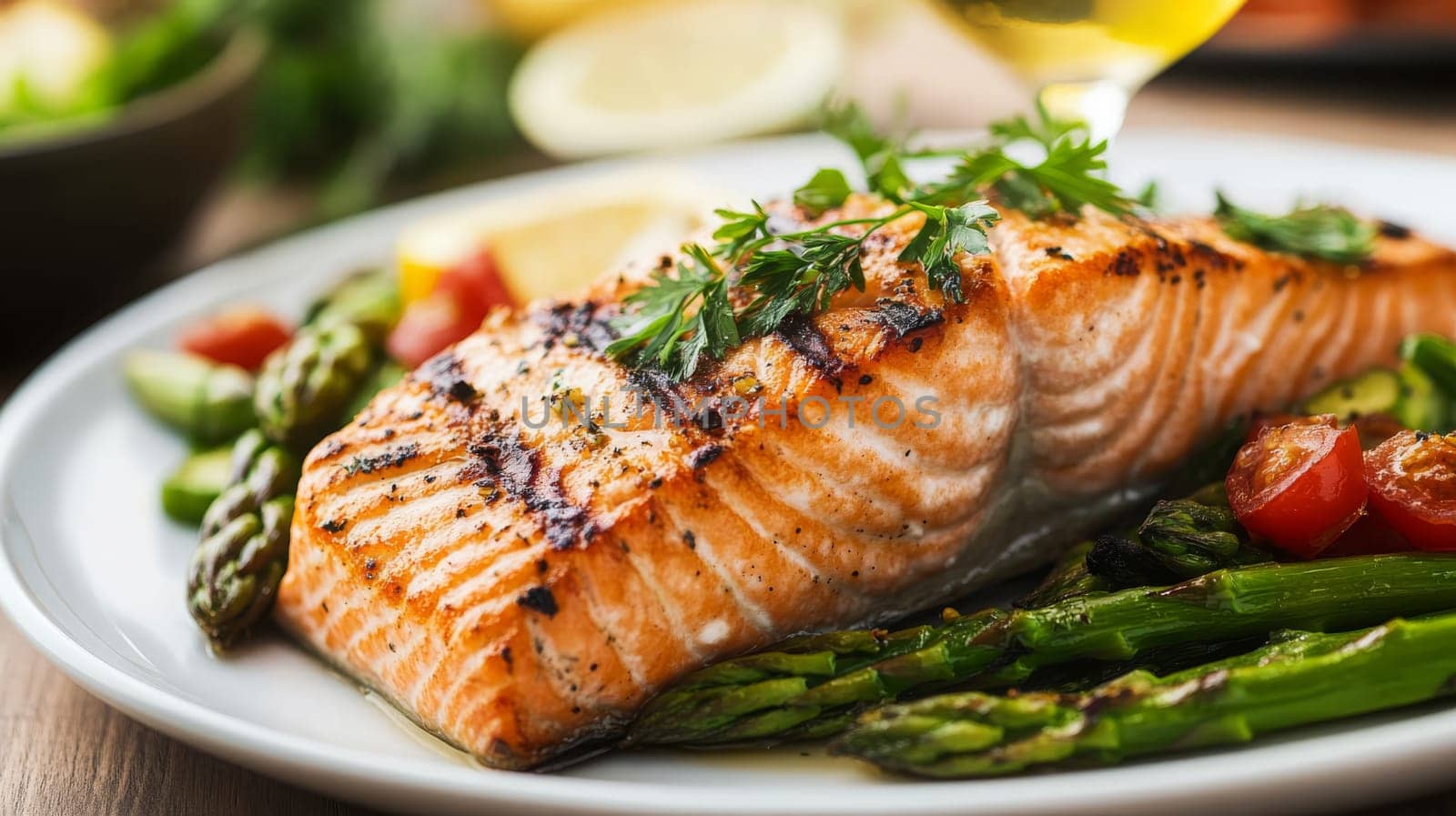 fried salmon on a plate, Generative AI, food