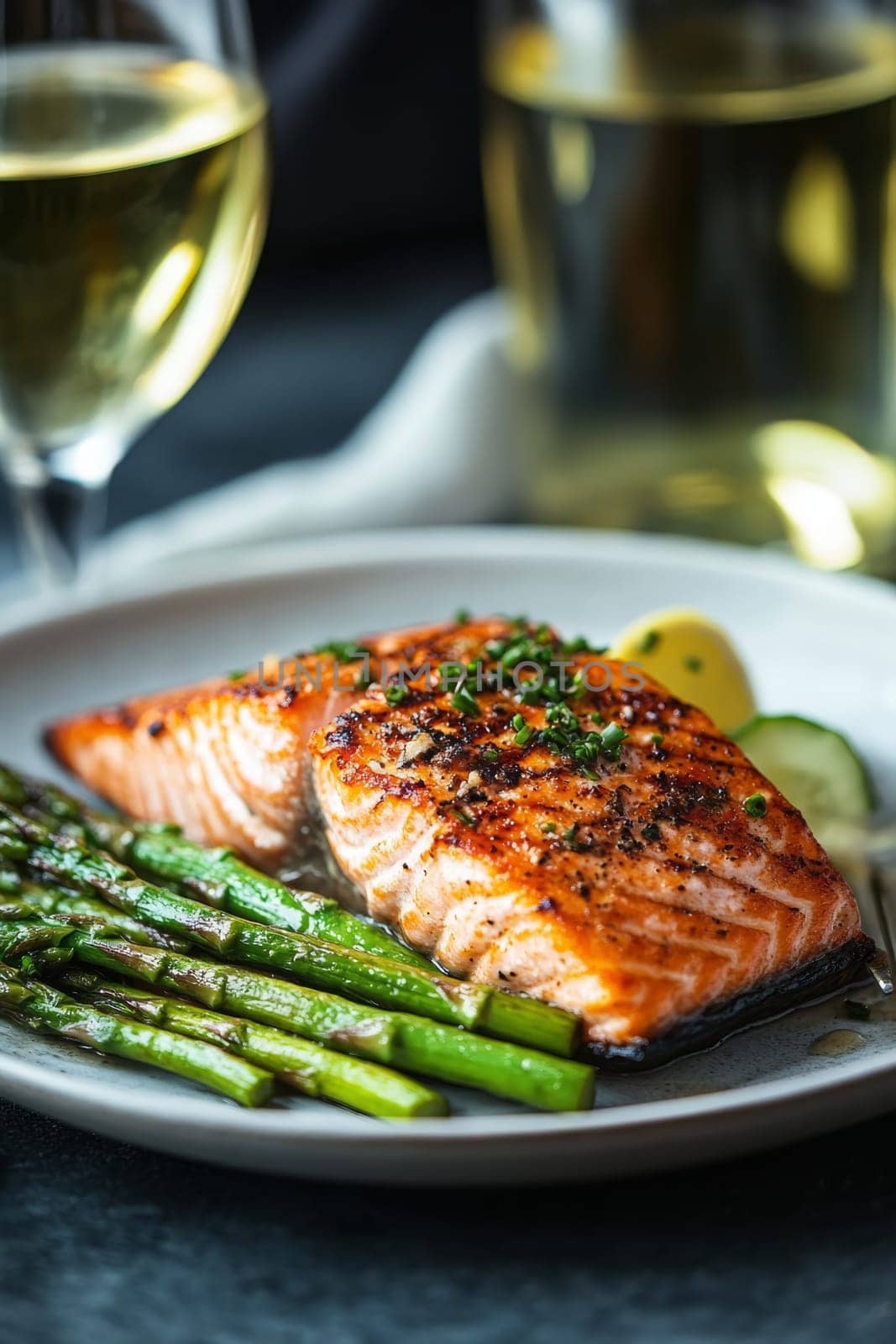 fried salmon on a plate, Generative AI, food