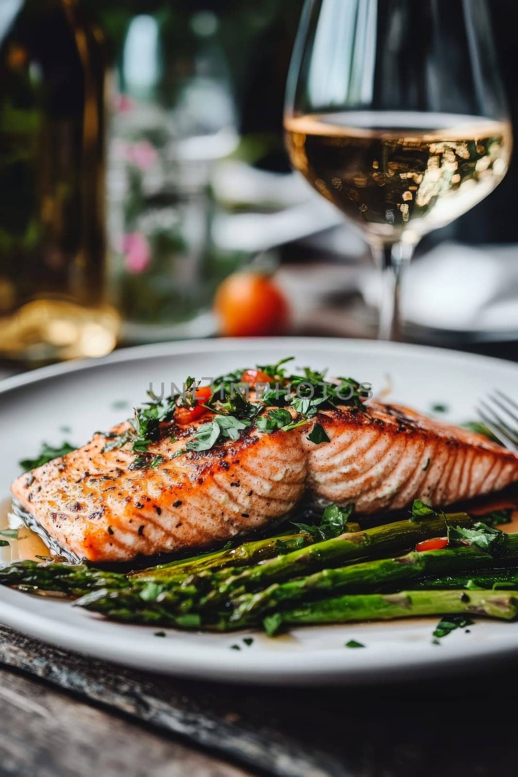 fried salmon on a plate, Generative AI, food