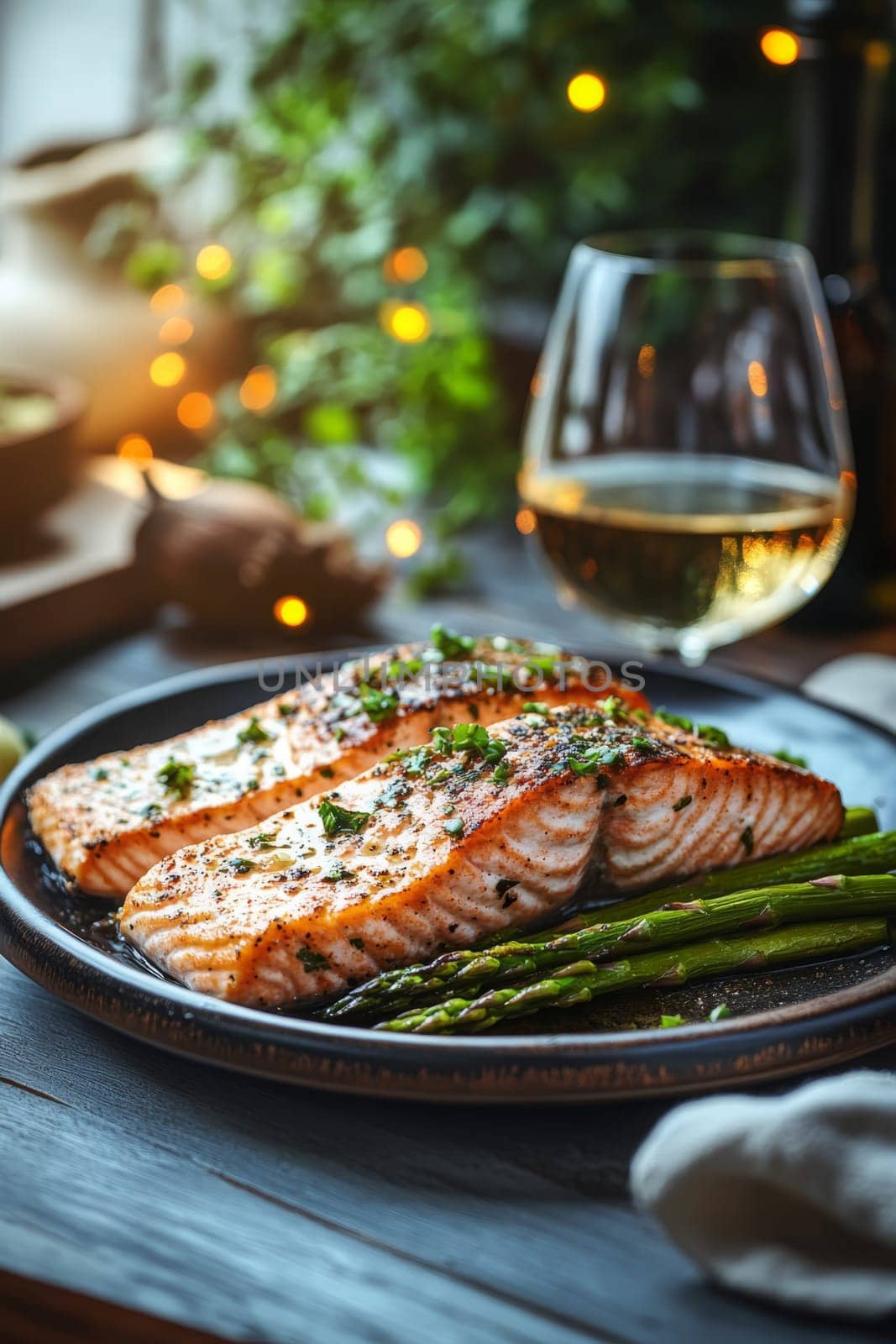 fried salmon on a plate, Generative AI, food