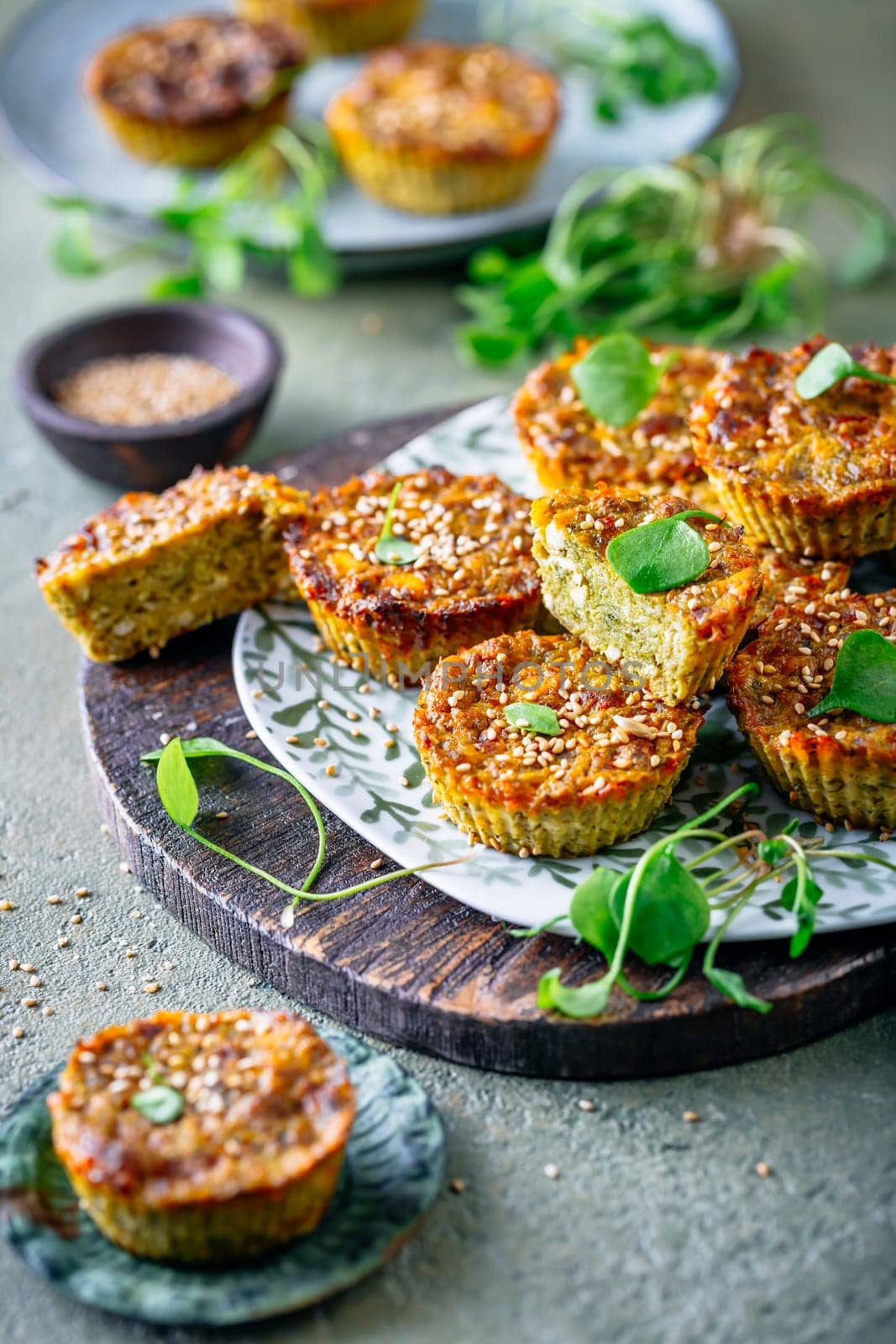 Vegetable savory muffins with savoy cabbage, feta cheese, and Psyllium husks