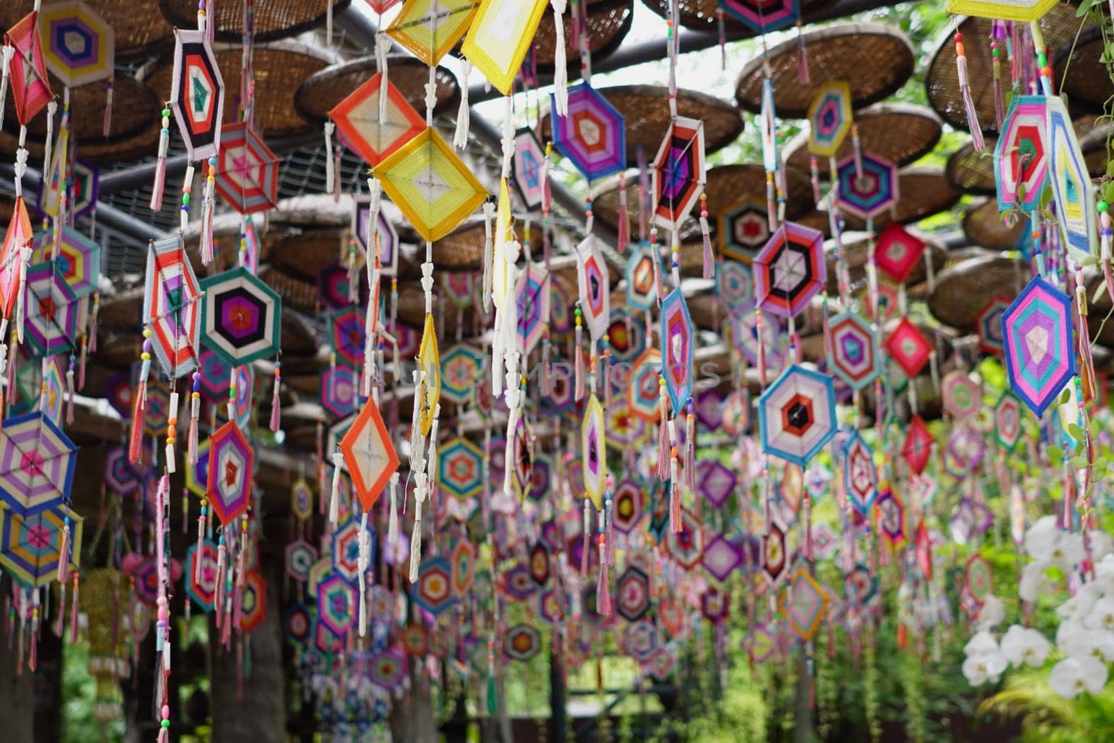 Handicraft colourful yarn mobile decoration