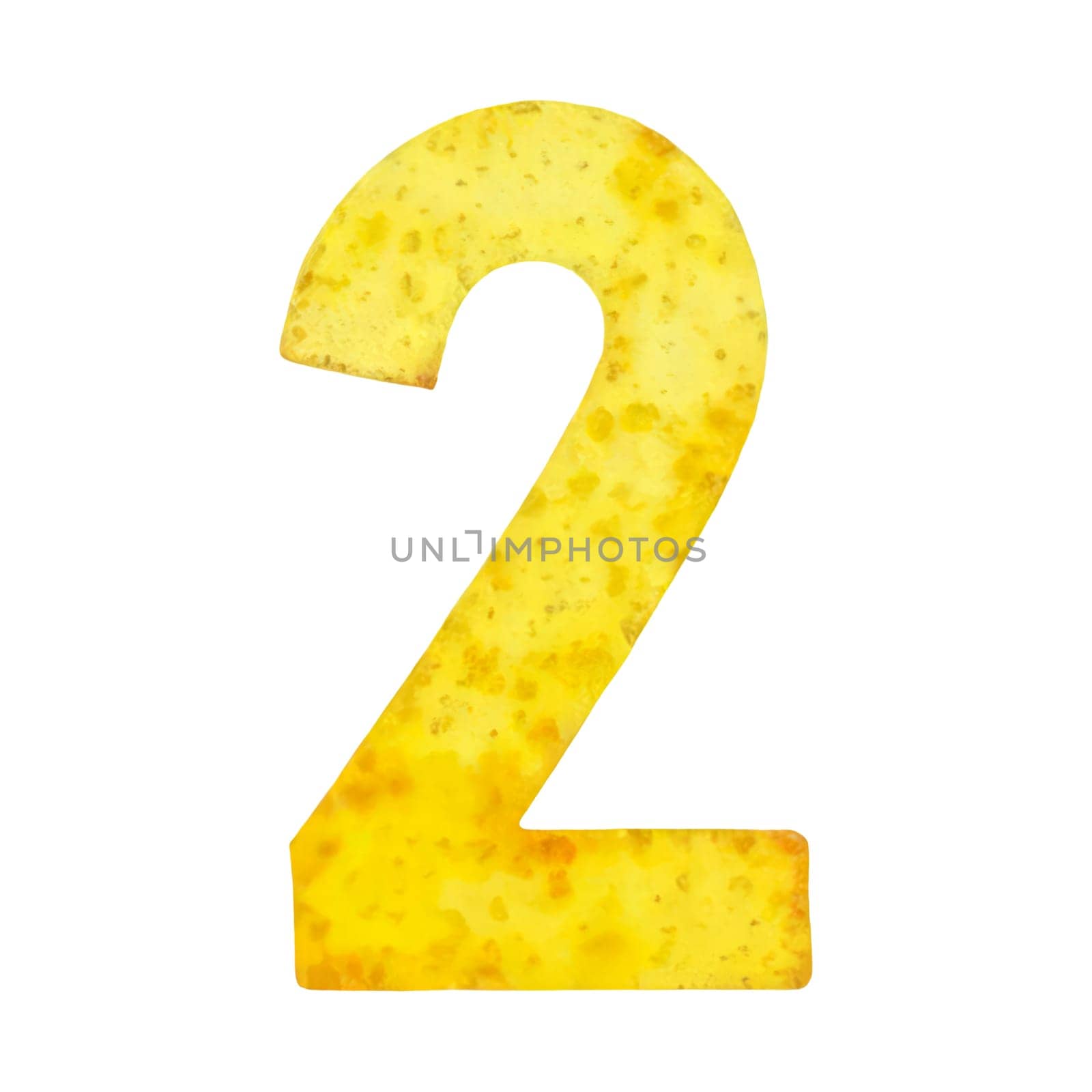 Yellow watercolor number 2 two for the birthday PNG