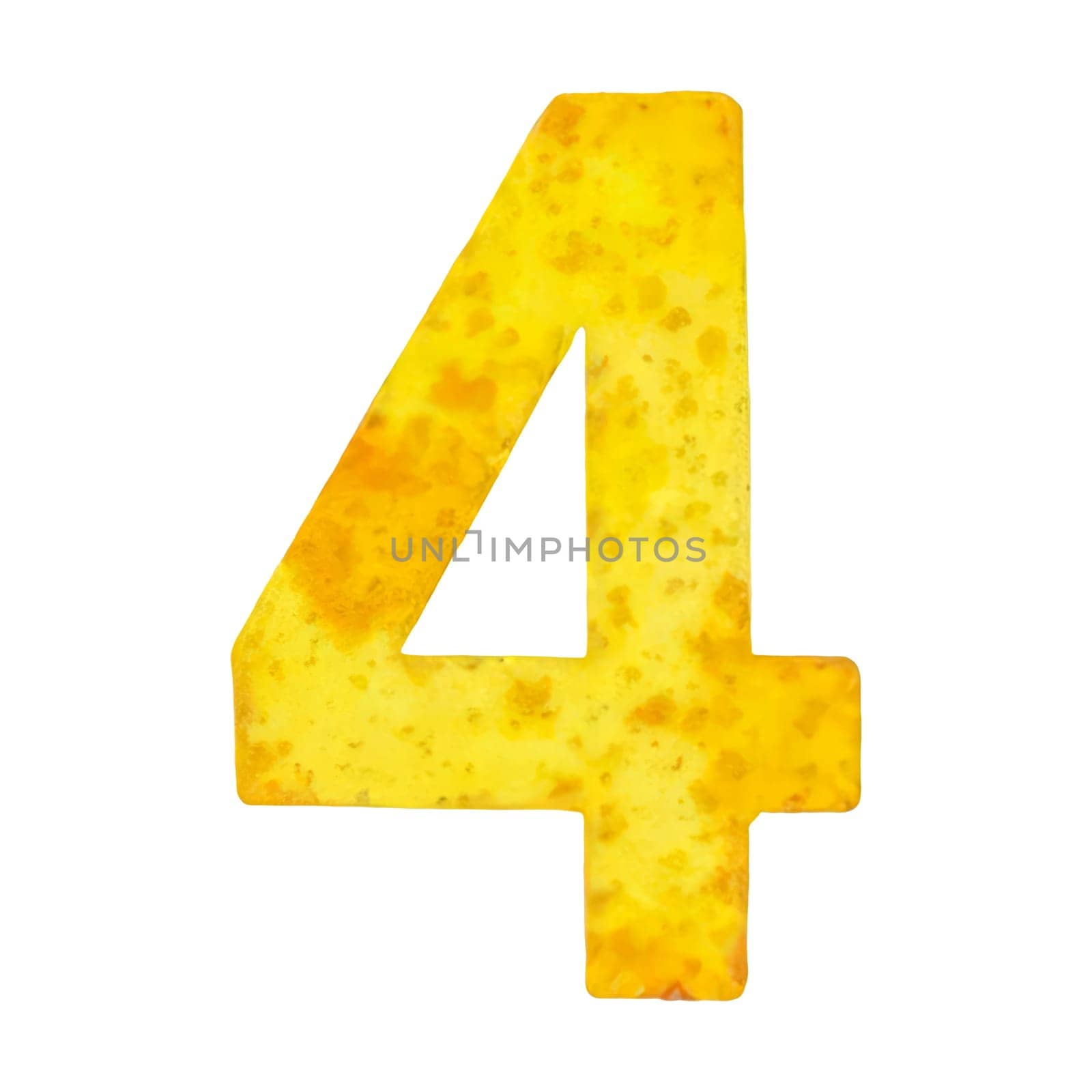 Yellow watercolor number 4 four for the birthday PNG