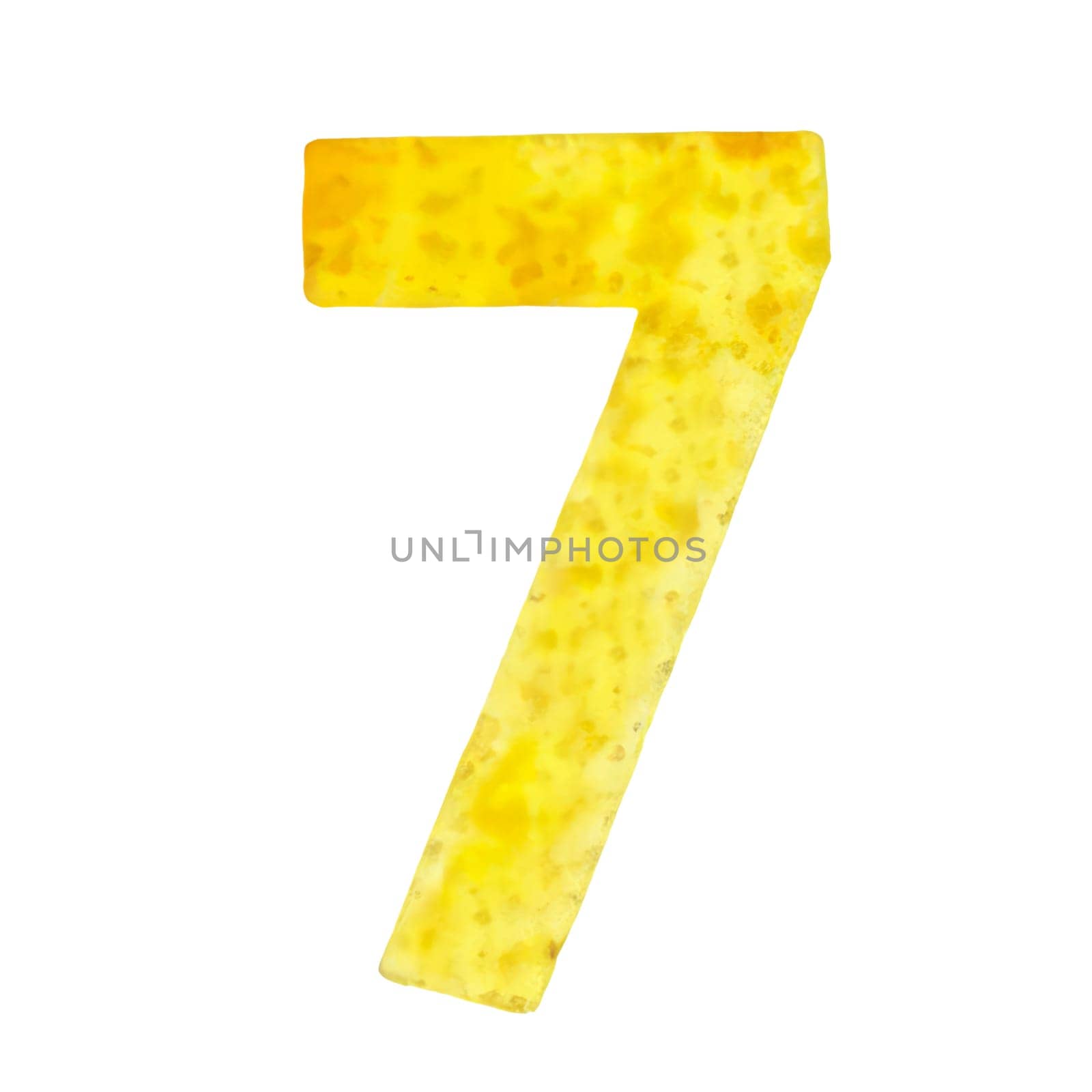Yellow watercolor number 7 seven for the birthday PNG