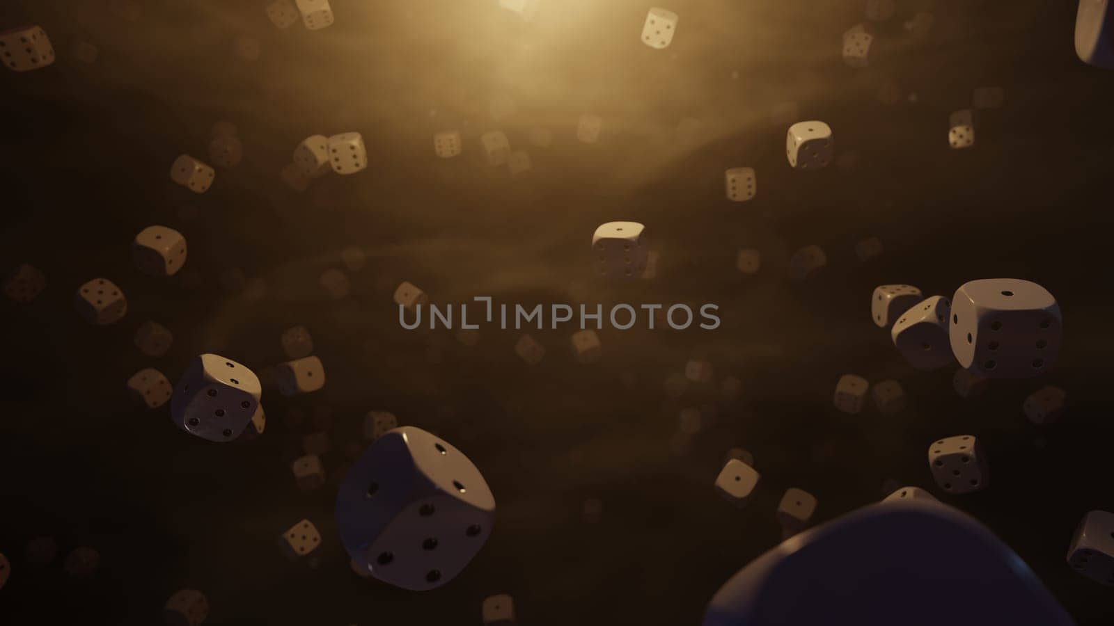 Falling Dice In The Air, 3D illustration Background for advertising and wallpaper in casino and gambling scene. 3D rendering in decorative concept.
