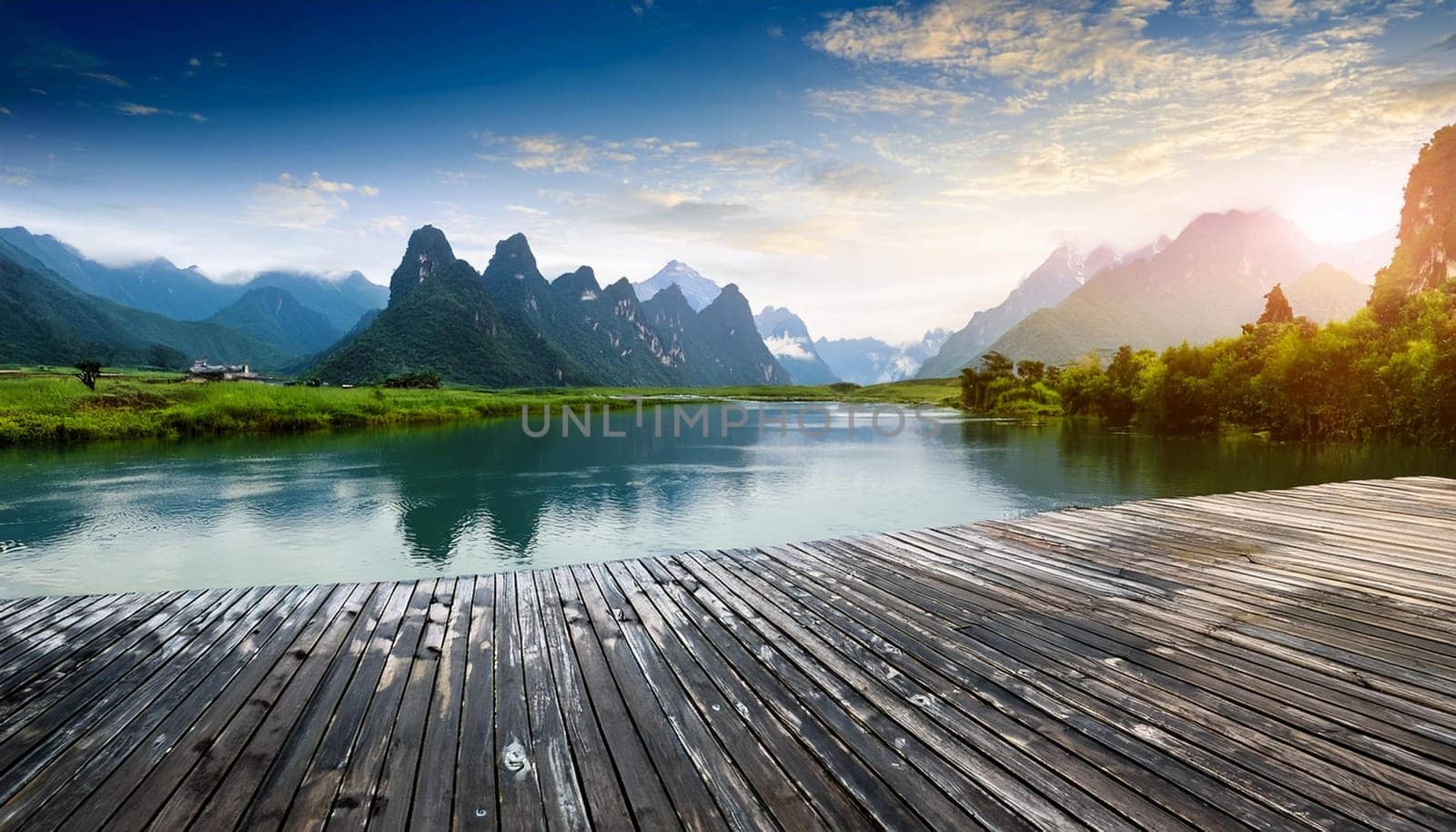 chinese natural landscape background, AI generated image
