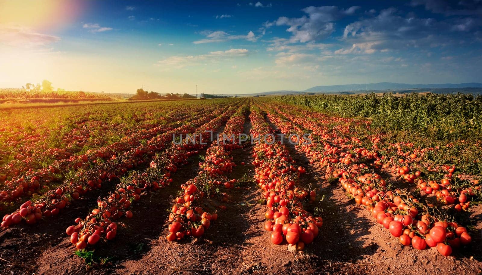 field of tomatoes background, AI generated image