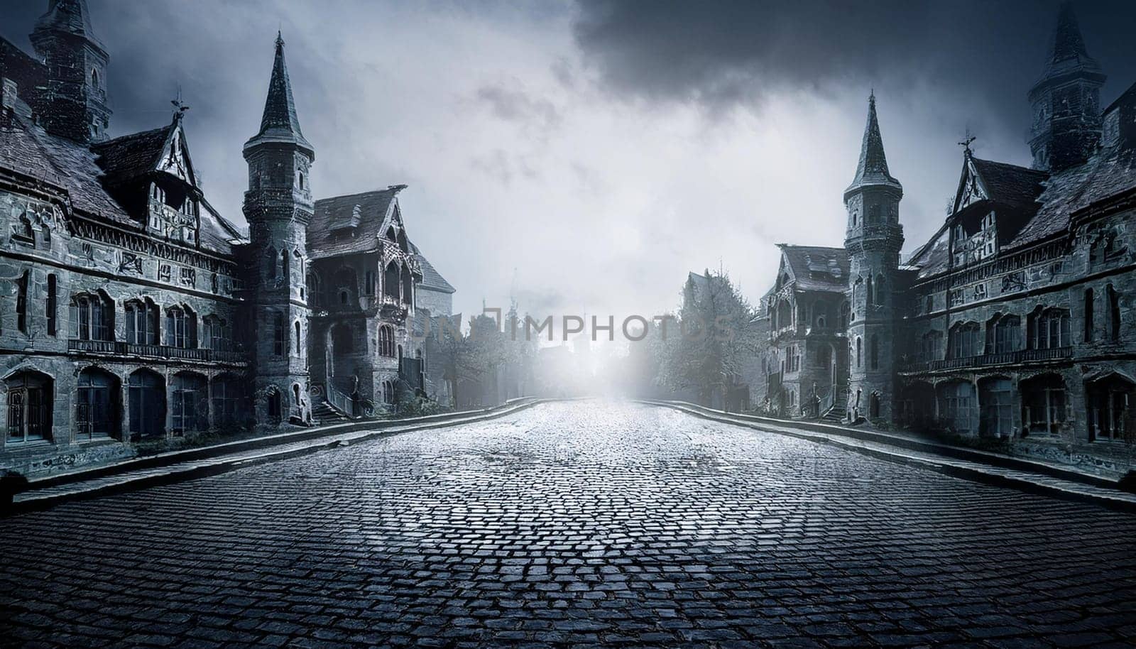 abandoned town ghost city background, AI generated image