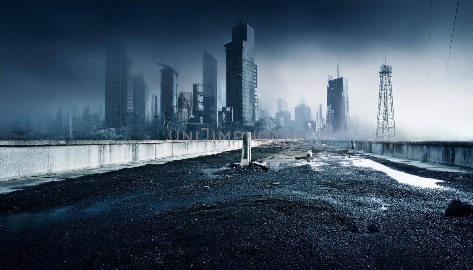 abandoned town ghost city background, AI generated image