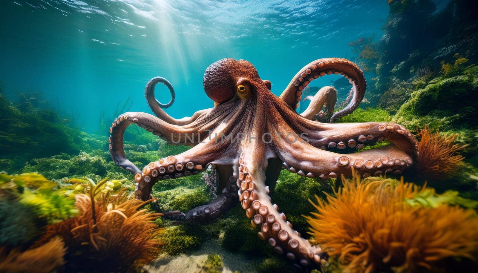 octopus under water on the sea bed