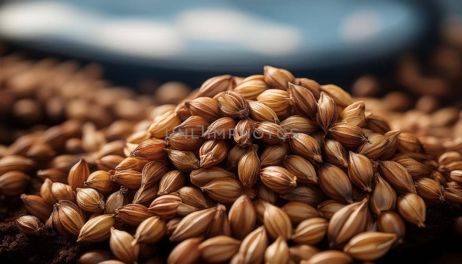 roasted barley for beer and barley coffee production, AI generated image