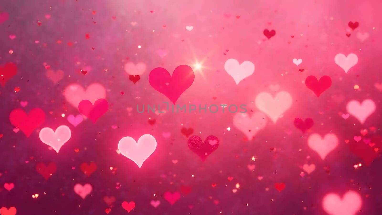 Hearts aligned in elegant, wavy shapes with subtle sparkles and gradient hues, evoking a dreamy and whimsical romantic atmosphere. High quality photo