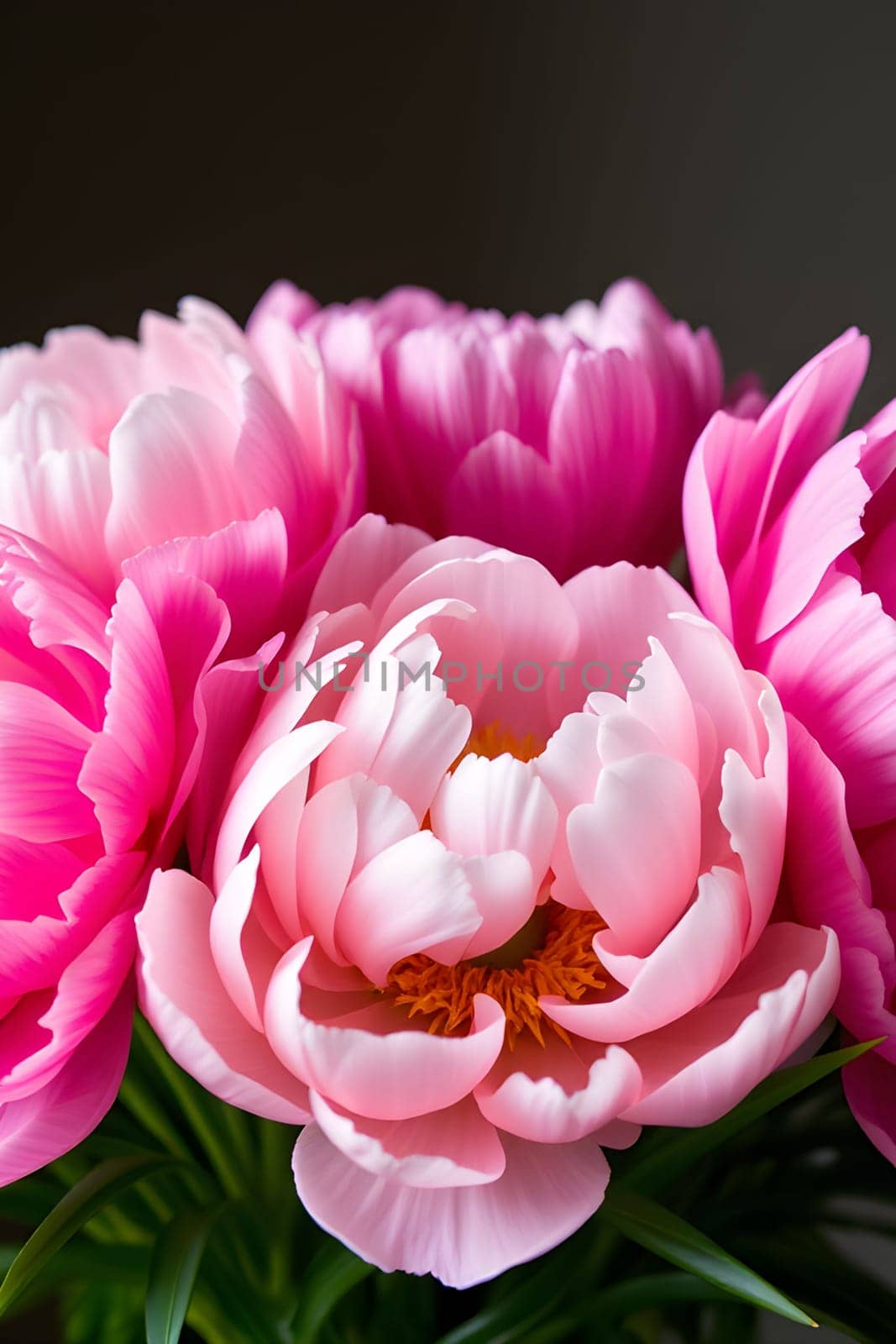 pink peonies flowers nature plants green leaves beautiful bouquet. High quality illustration generated ai alt