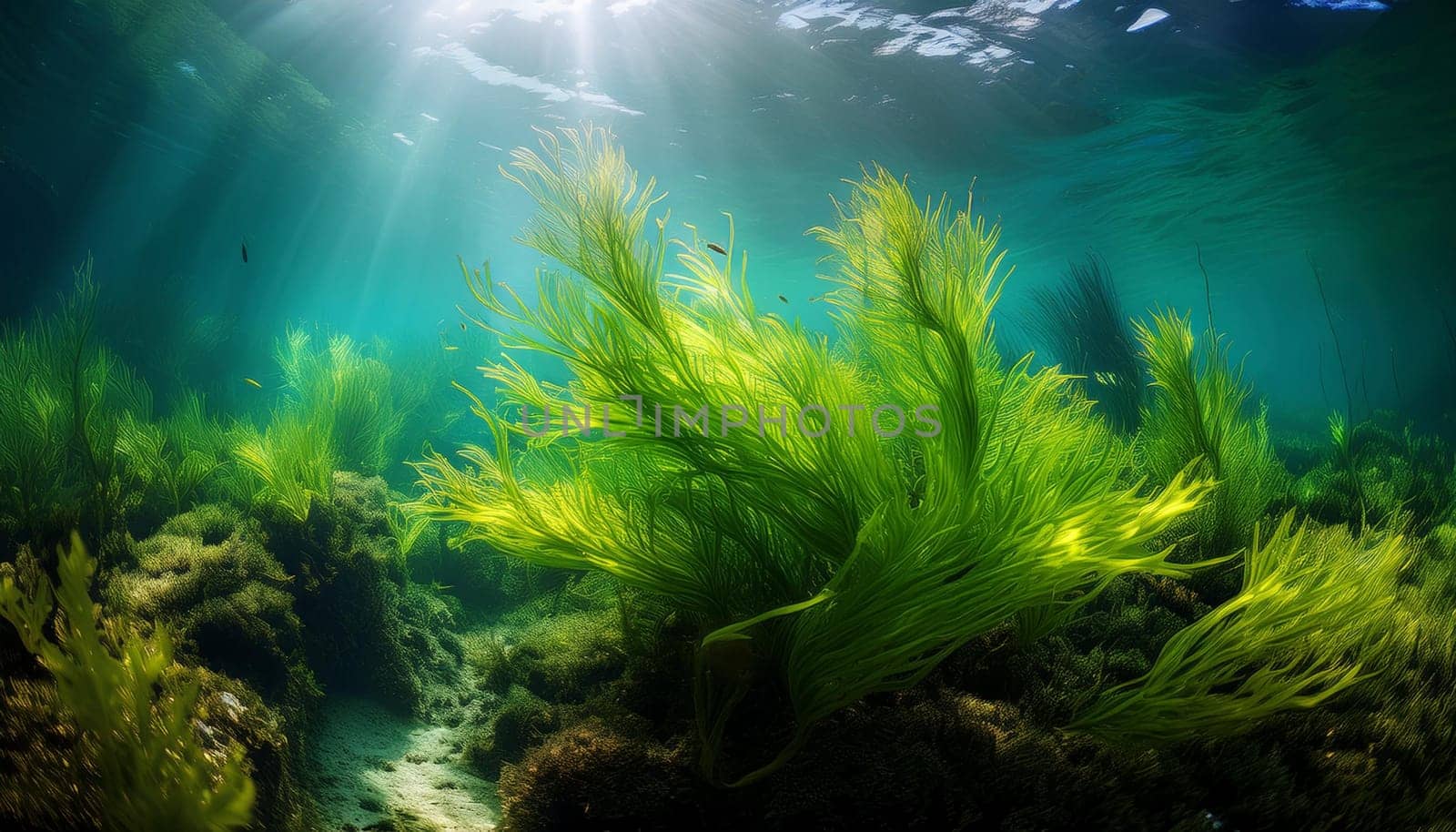 seaweed algae underwater background scene, AI generated image
