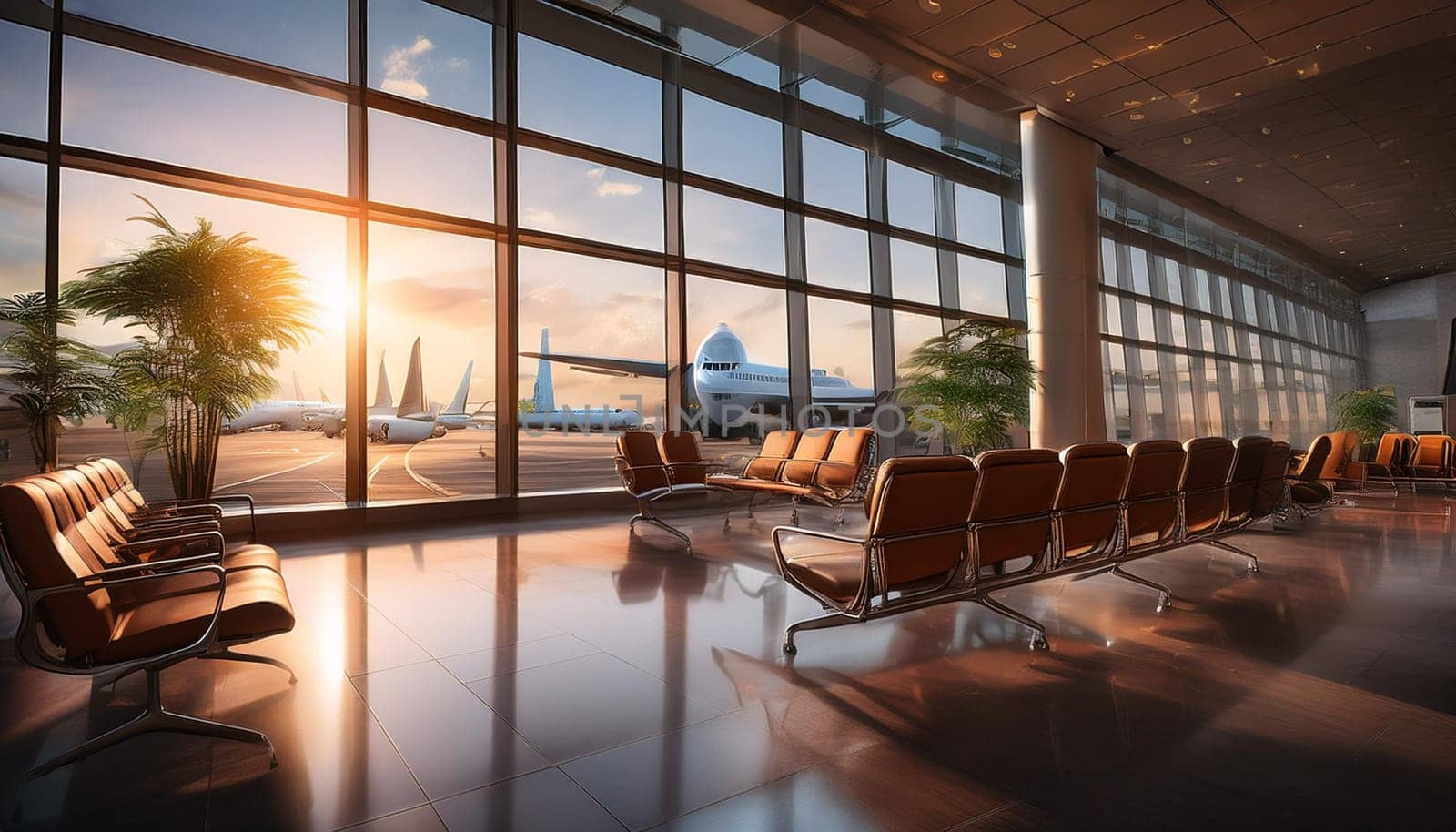 modern airport lounge waiting area, AI generated image