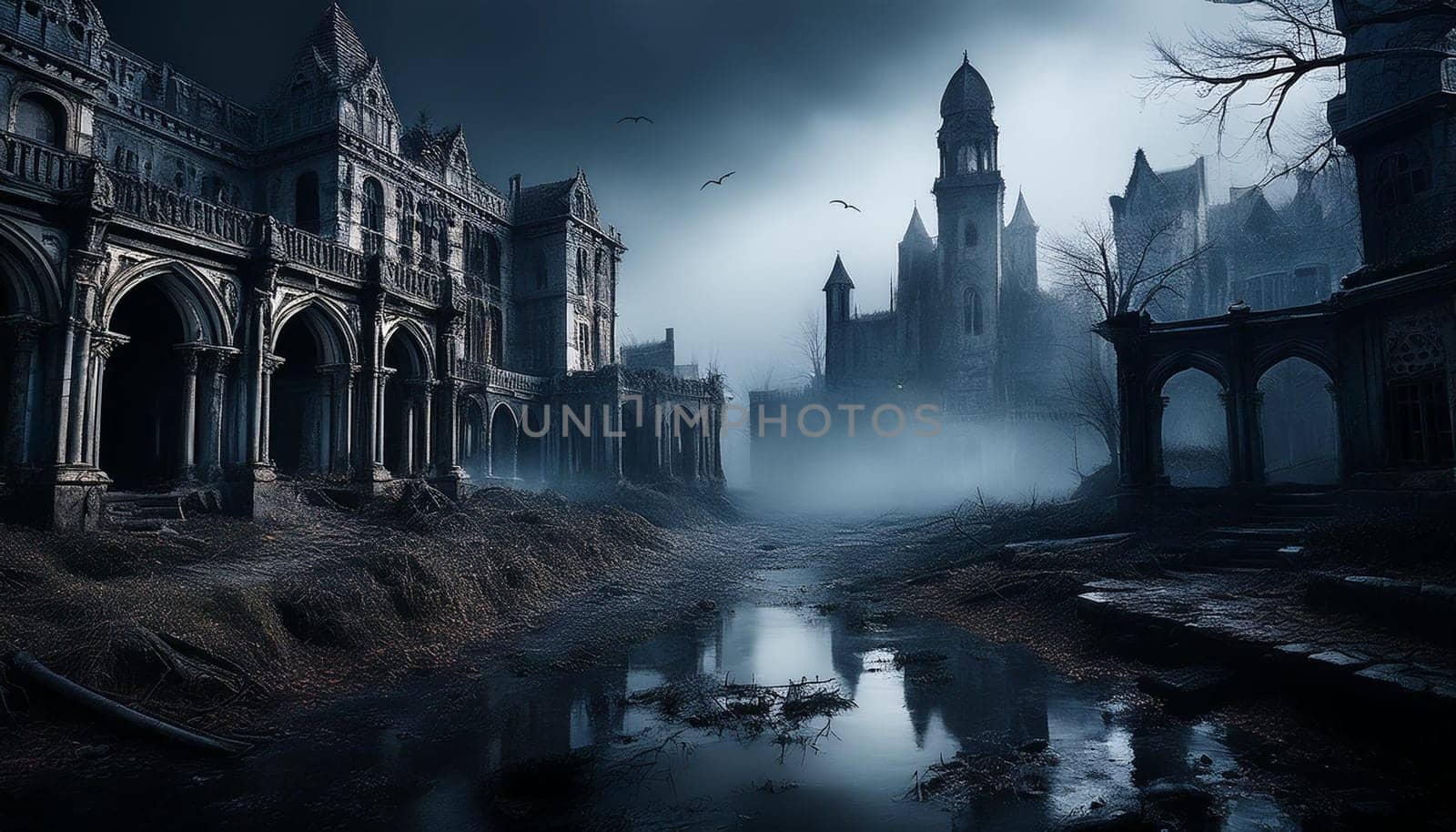 abandoned town ghost city background, AI generated image