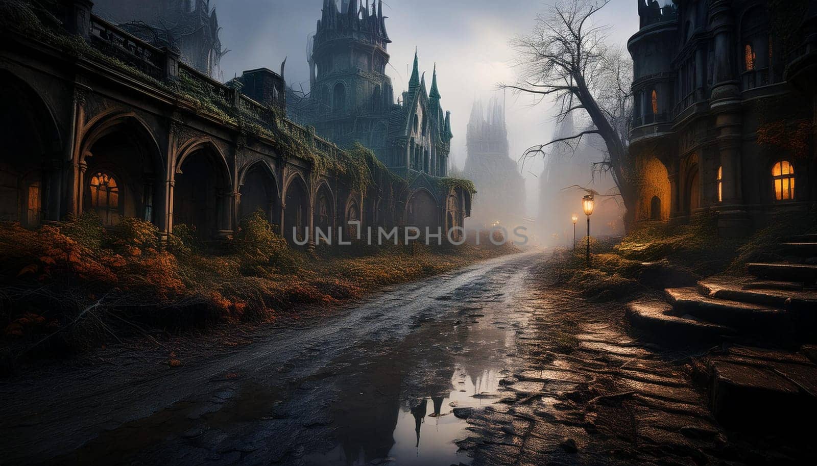 abandoned town ghost city background, AI generated image