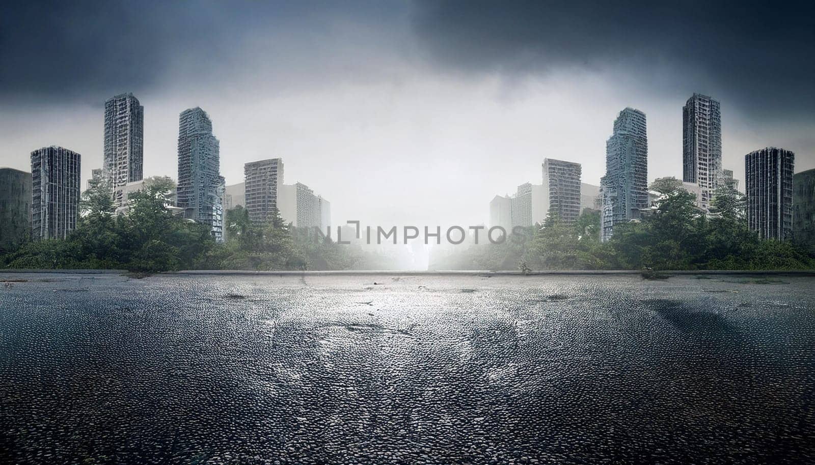 abandoned town ghost city background, AI generated image