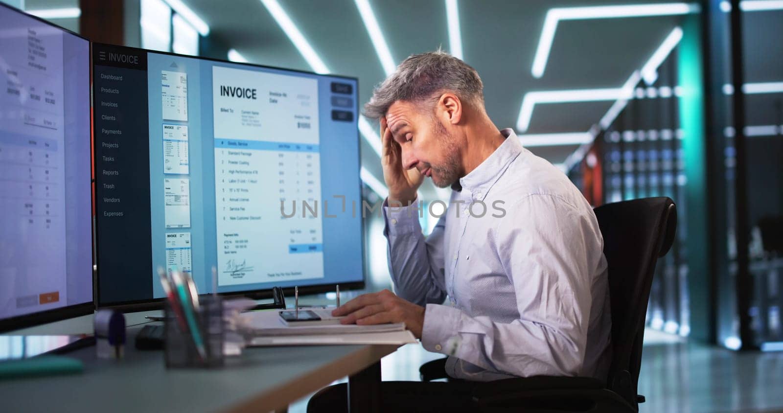 Stressed Tired Business Accountant Man. Lazy Sad Worker