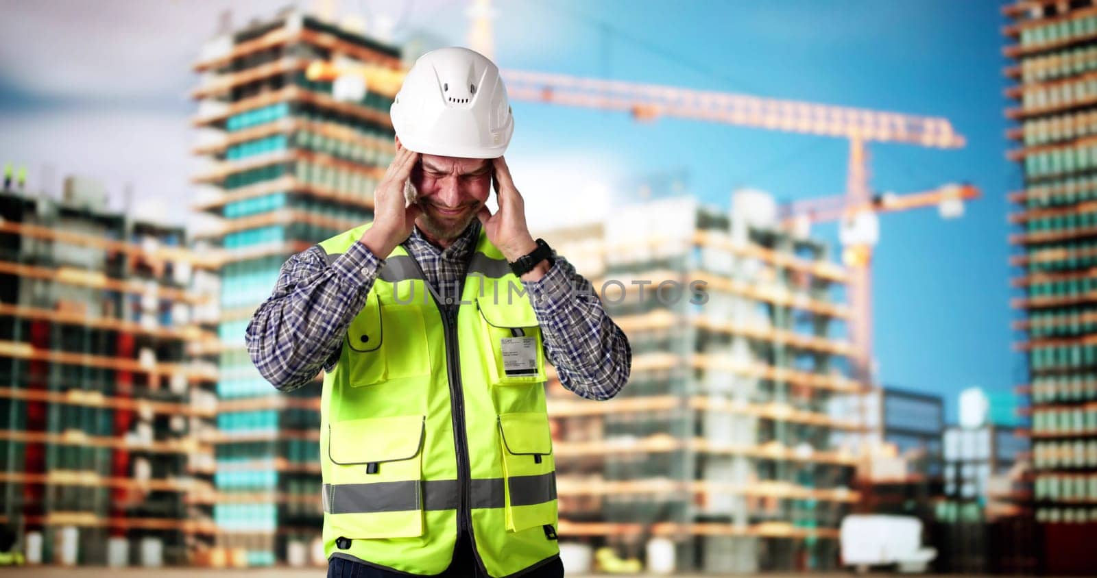 Upset Sad Construction Worker. Unhappy Foreman Contractor