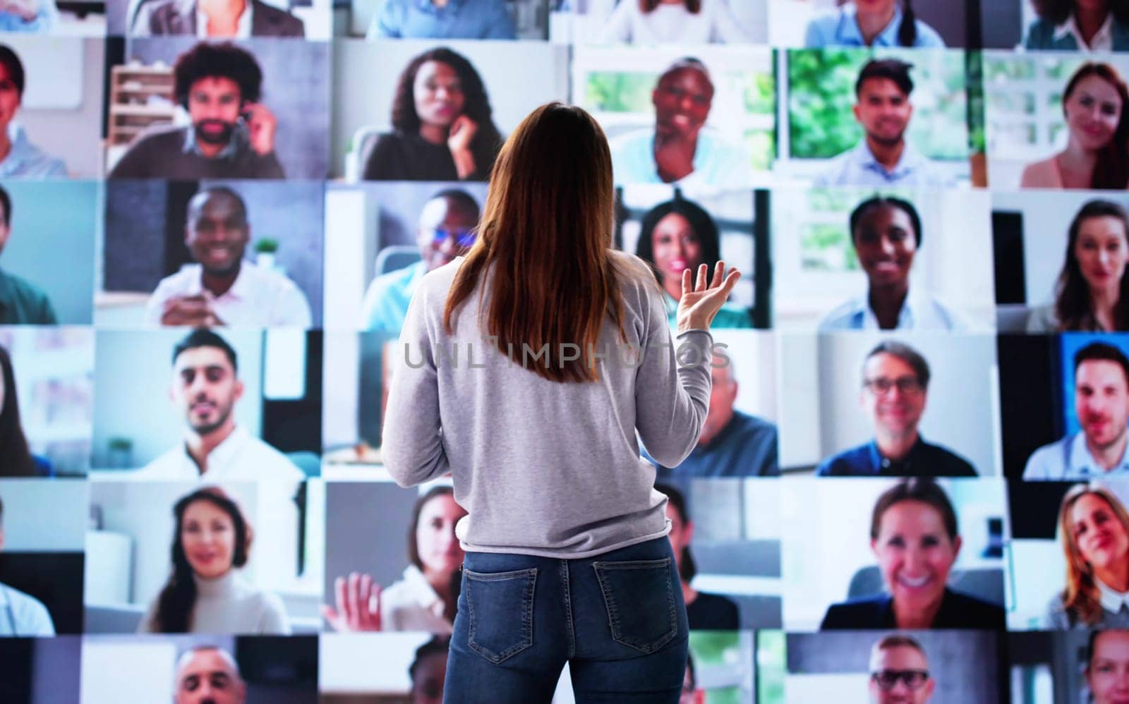 Female Entrepreneur Leading Virtual Conference with Online Training Audience