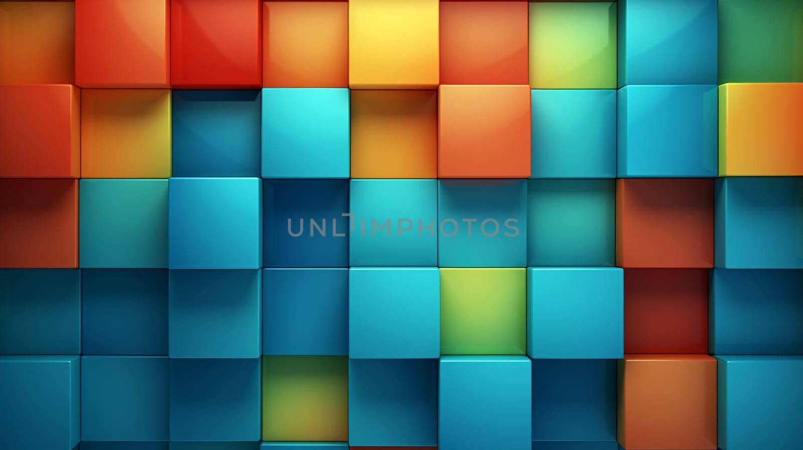A dynamic arrangement of colorful cubes is displayed against a smooth background, showcasing vivid shades of blue, orange, and green in an engaging design - Generative AI
