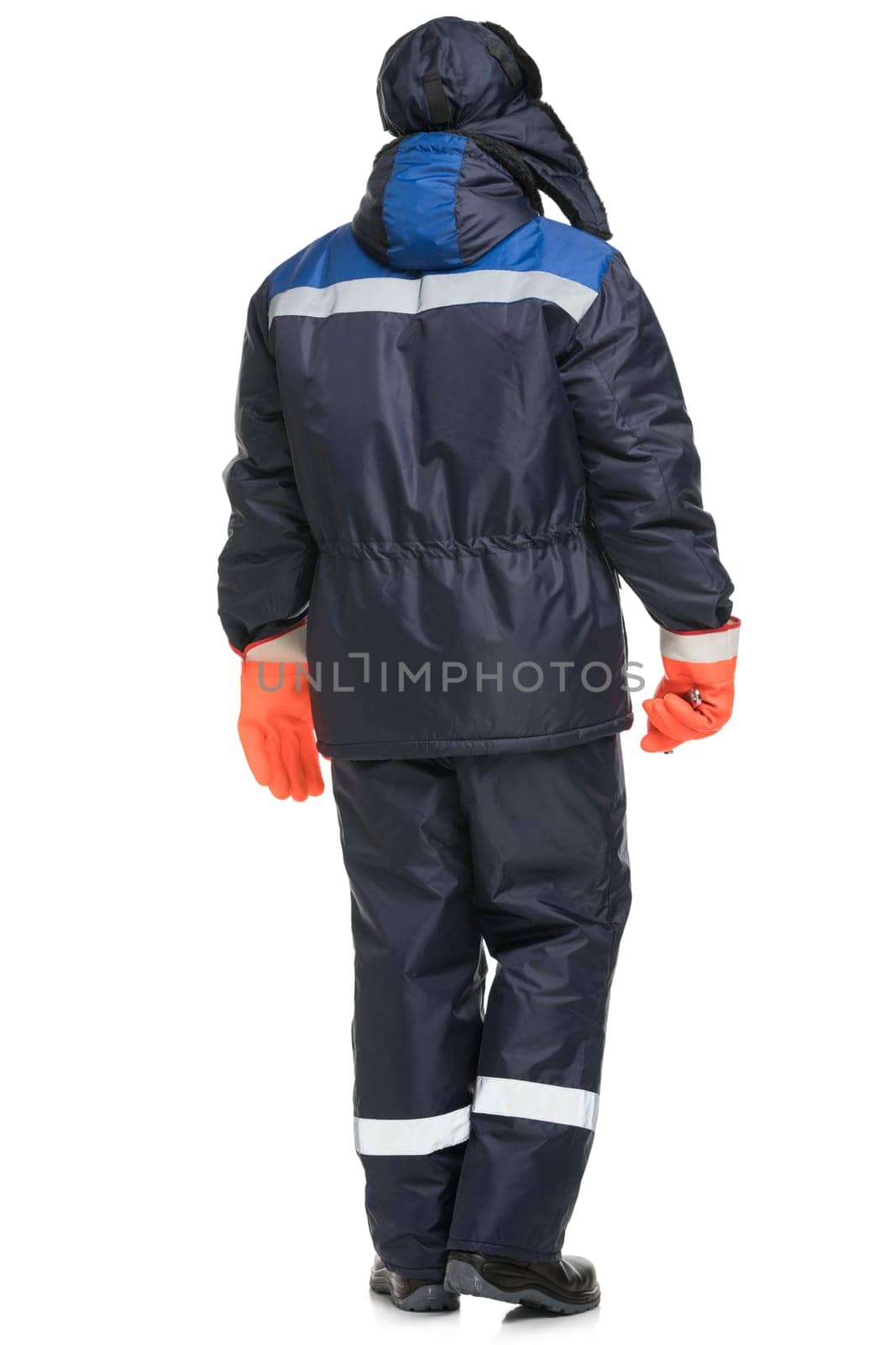 Male in blue workwear isolated full-length view