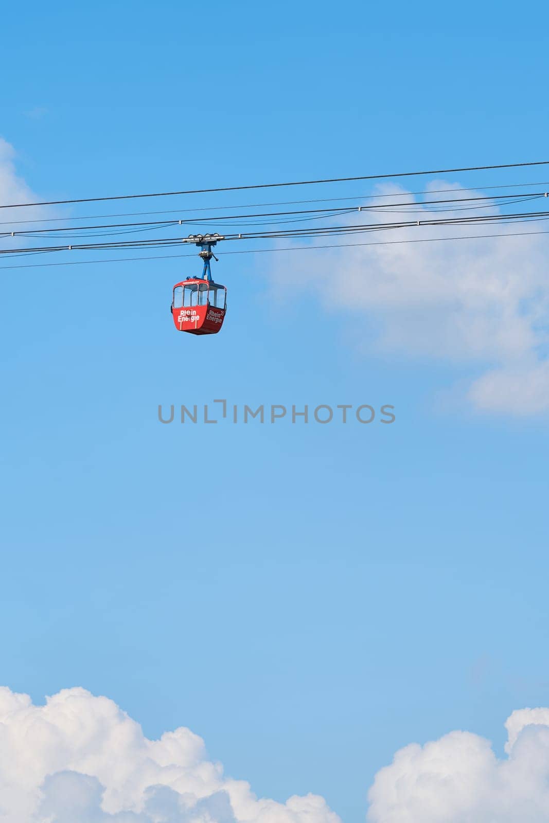 Cologne, Germany – May 23, 2024: the Rhine cable car across the river Rhine connects the Cologne district of Deutz with the zoo on the other side