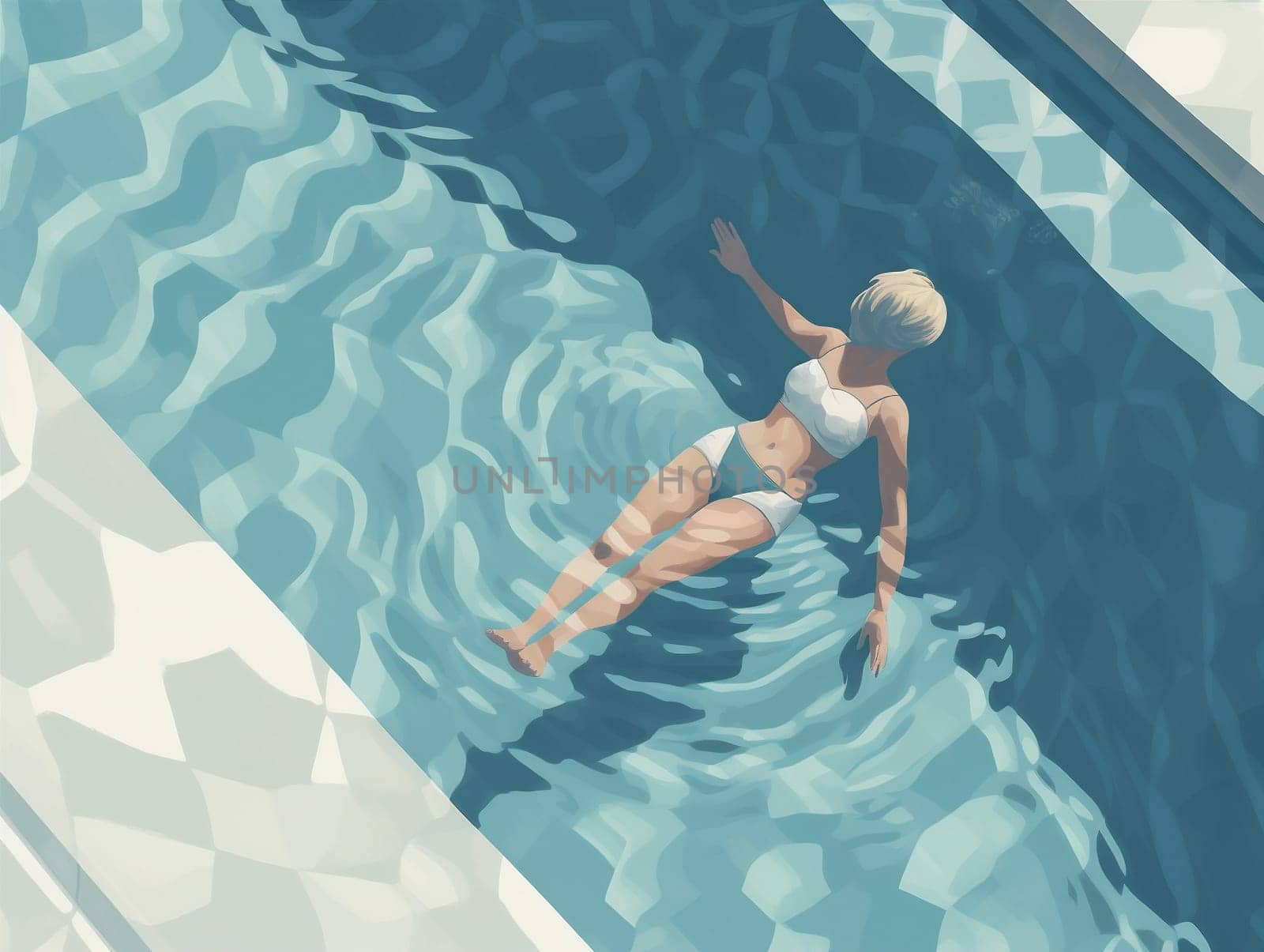 travel woman female relax leisure summer vacation swim happy character holiday sun illustration beach pool rest young swimmer water girl person. Generative AI.