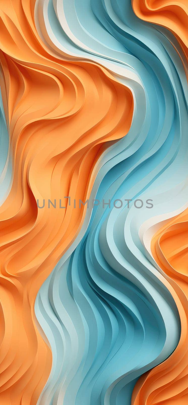 Vibrant bursts of orange, yellow, and blue waves bold graphic illustration - Generative AI. Waves, wallpaper, iphone, blue, orange.
