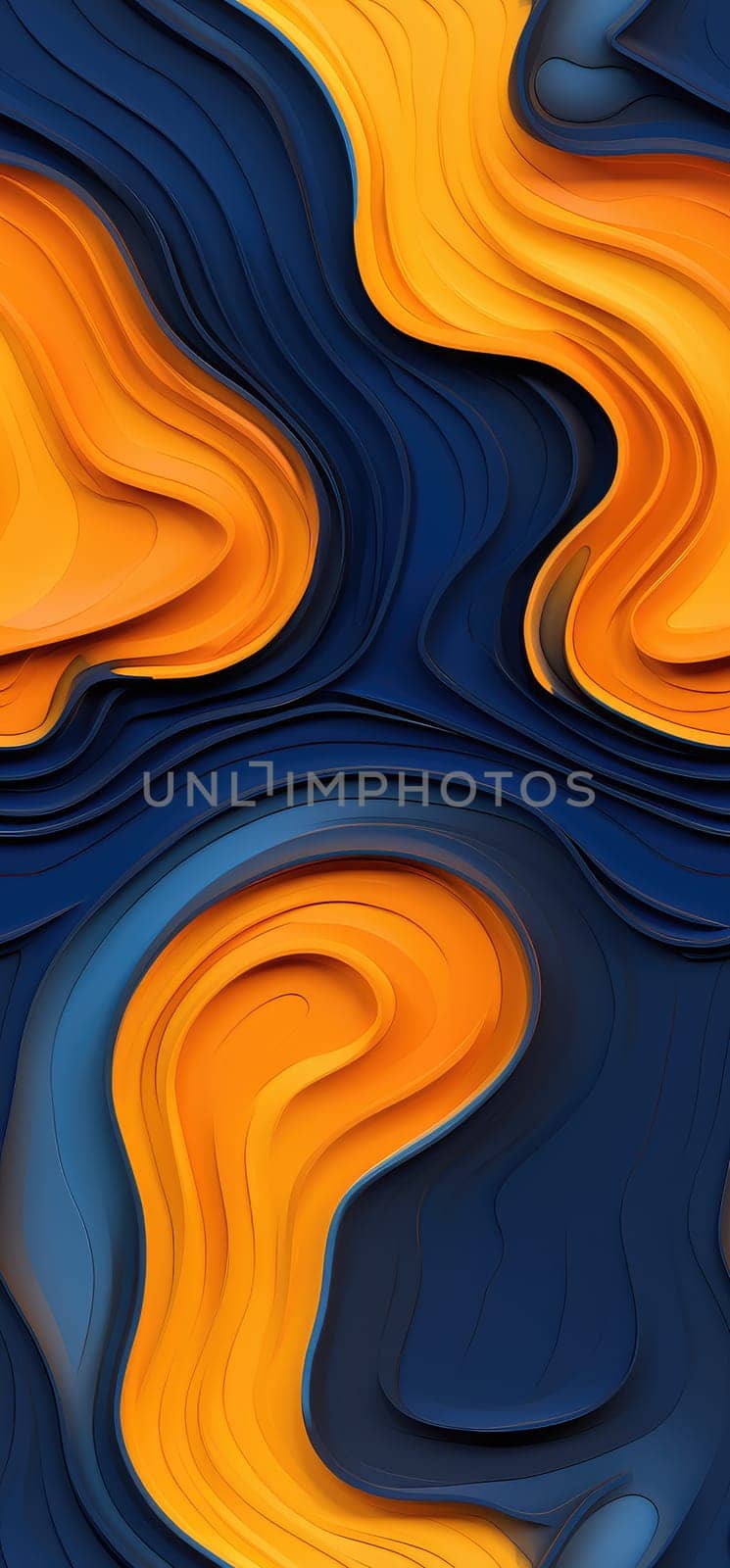 Vibrant orange, yellow, and blue waves bold graphic illustration - Generative AI. Blue, orange, wallpaper, iphone.