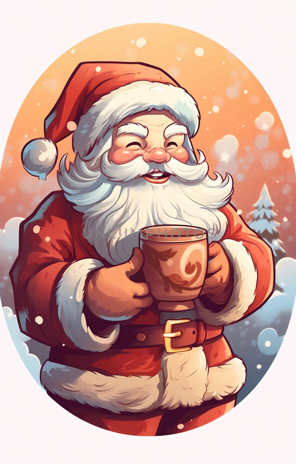 mug man claus christmas male cute santa drinking home merry holiday. Generative AI. by Vichizh