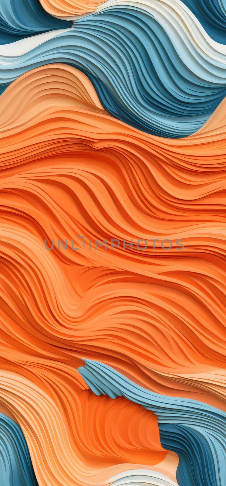 Orange, yellow, and blue waves bold graphic illustration - Generative AI. by simakovavector