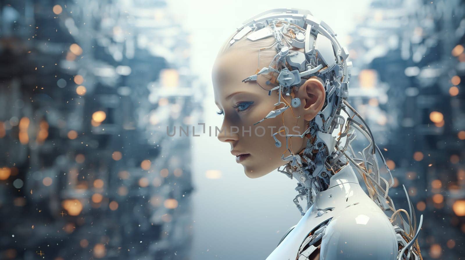 Portrait of AI or artificial intelligence with modern technology background by Kadula