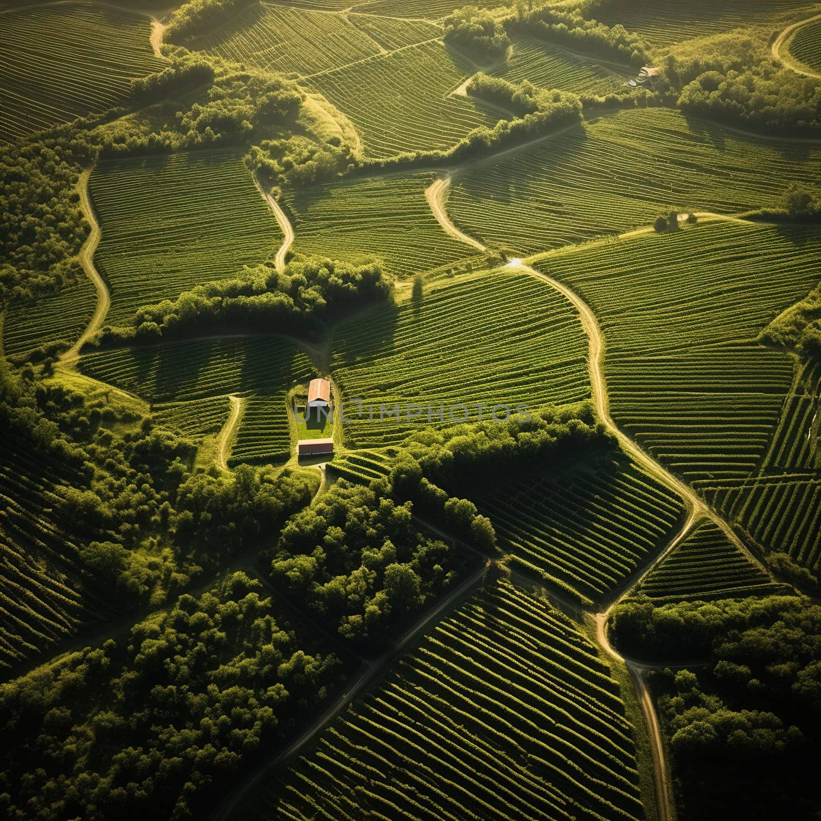 Aerial view to a wineyard field, agricultural concept