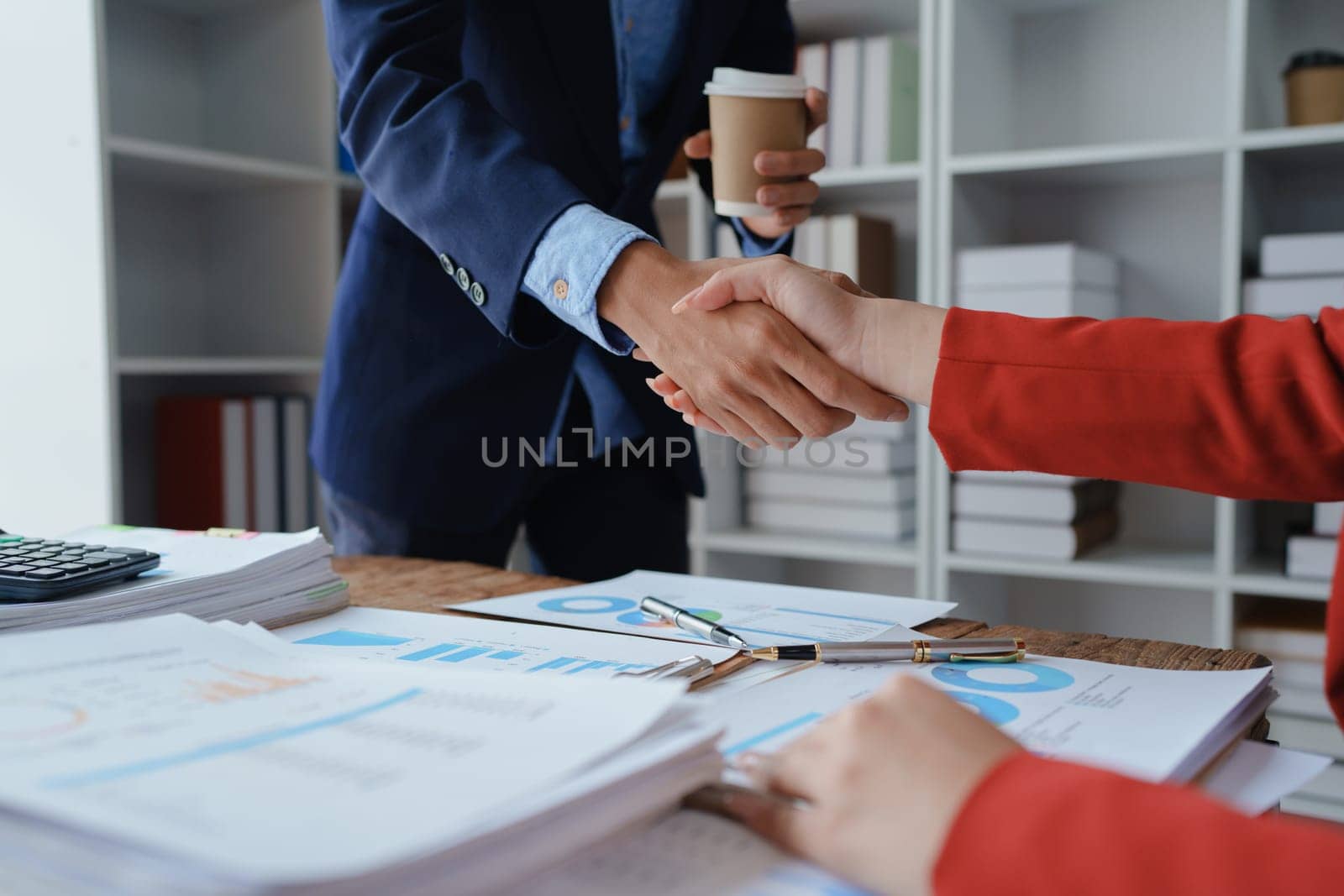 Handshake, contract deal and business partnership of meeting with shaking hands. Networking, hiring and professional negotiation of onboarding collaboration and congratulations of project by Manastrong