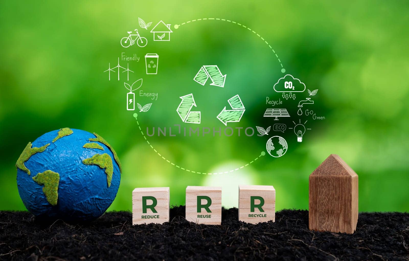 Eco friendly green business company commitment to RRR recycle reduce reuse practices for environmental sustainability with clean and recycled waste management for environment protection. Reliance