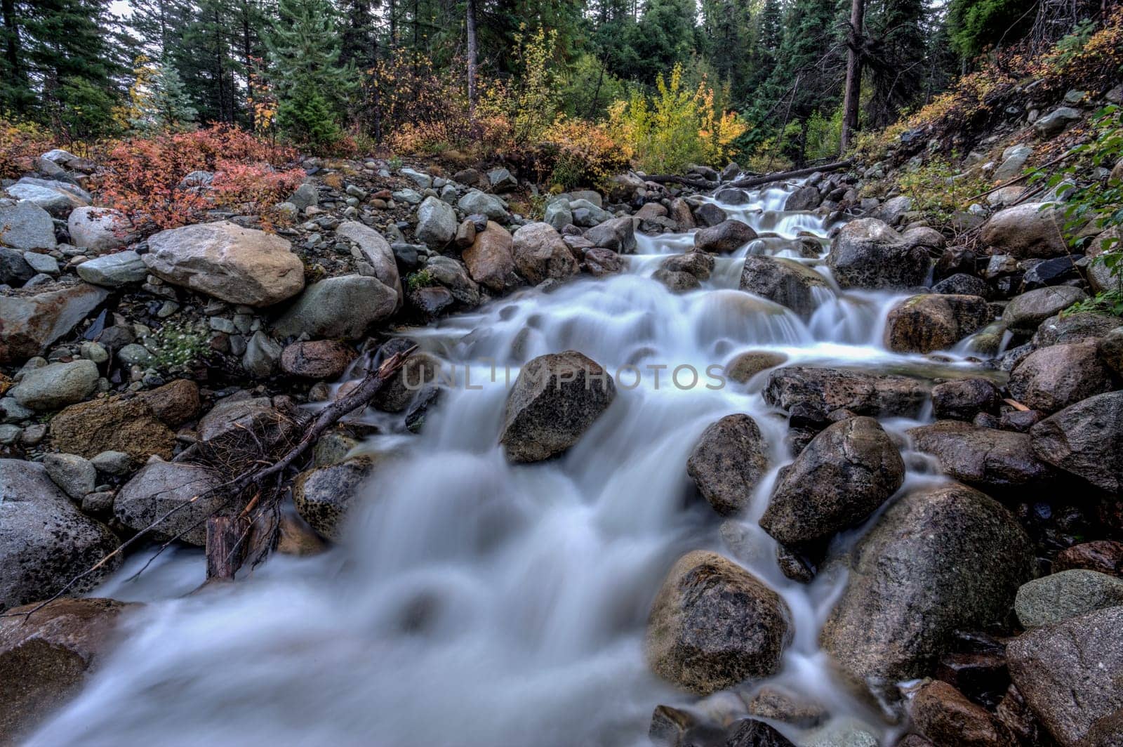 The scenic Varden Creek in the Washington Cascades on Hwy 20 west of Winthrop, Washington.