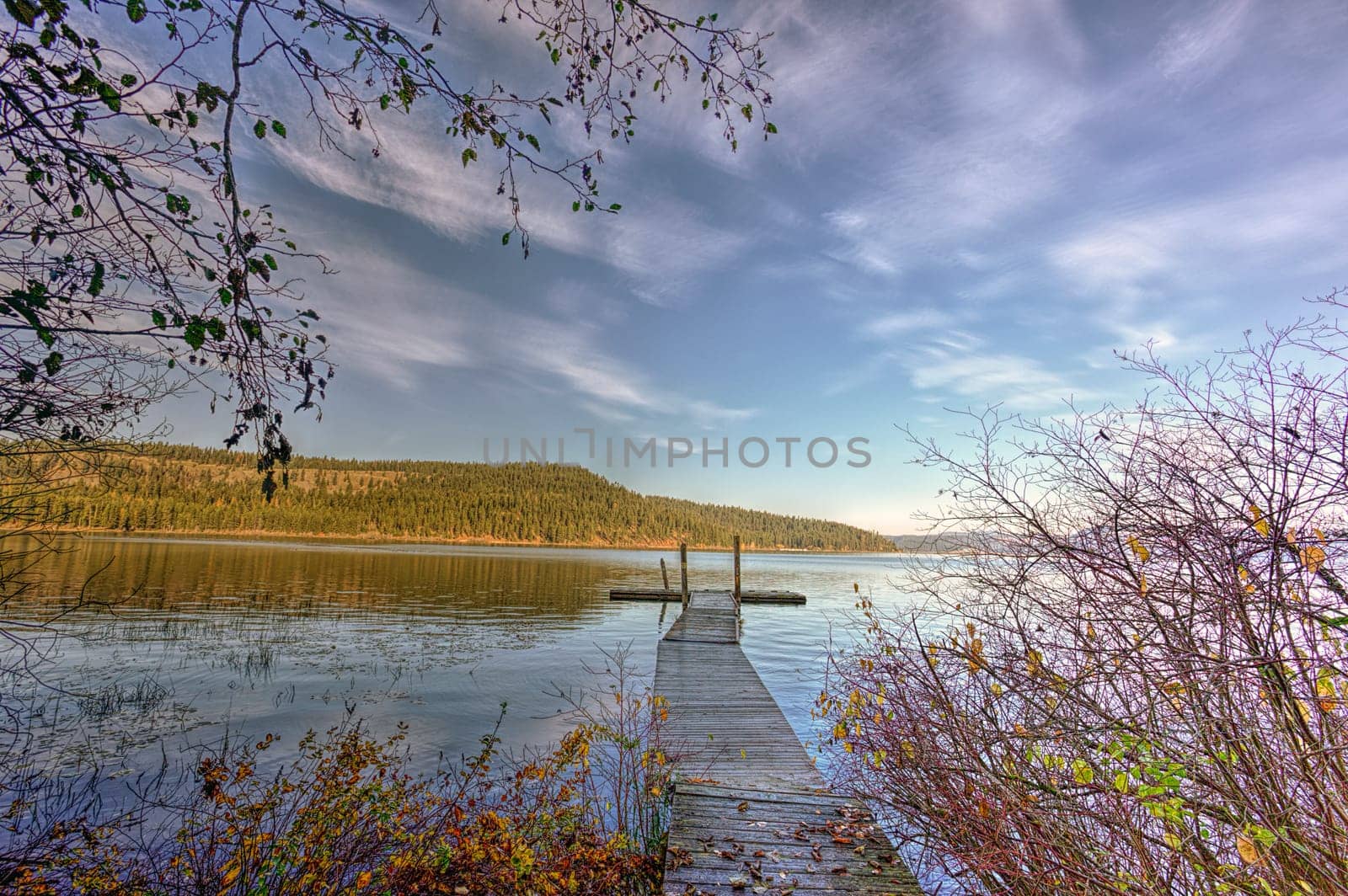 A wooden dock on Chatcolet lake in Heyburn State Park near Plummer, Idaho