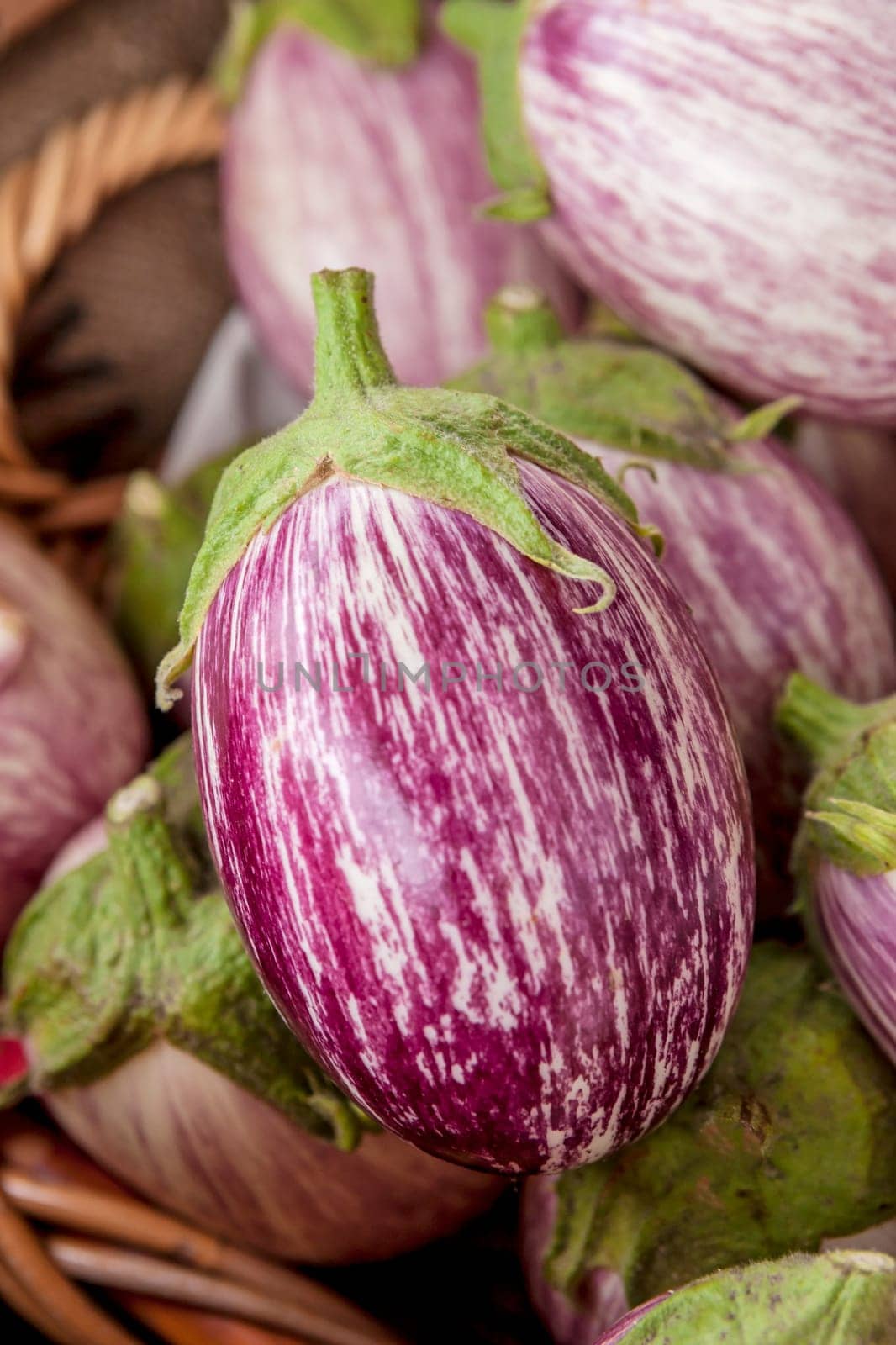 A type of eggplant commonly called zebra or graffiti eggplant.