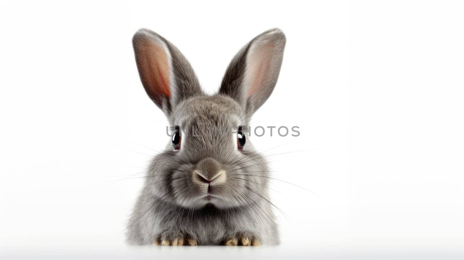 Surprised Funny Cute Bunny with Big Eyes on Light Background, Cute Animal Portrait.