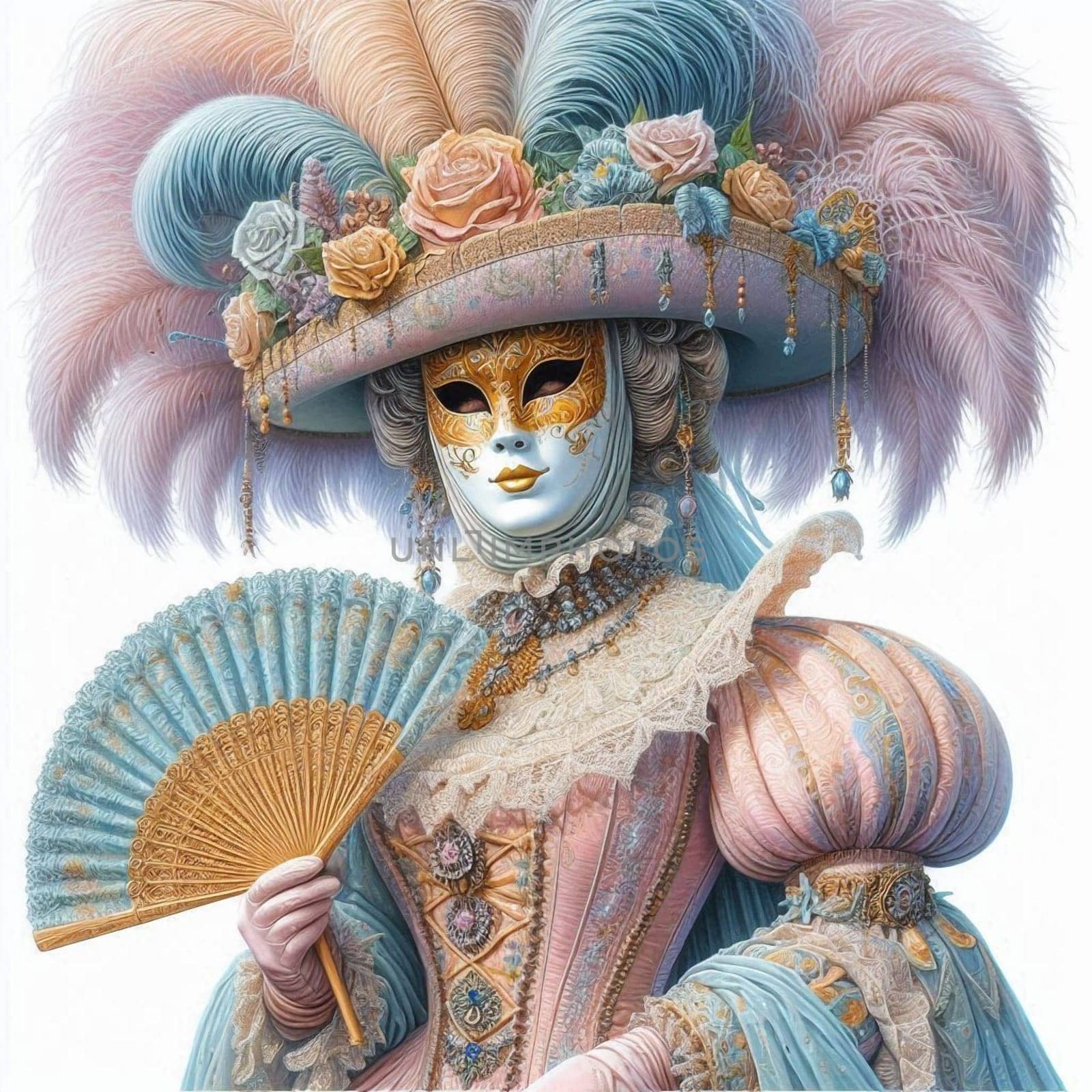 artificial intelligence generated whimsical fractal artwork of caricature lady carnival venezia