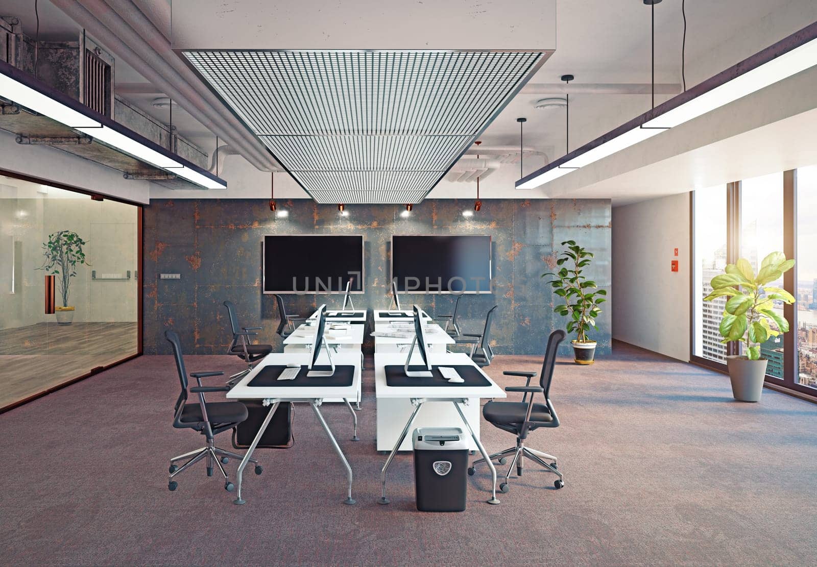 modern office interior, 3d rendering concept design