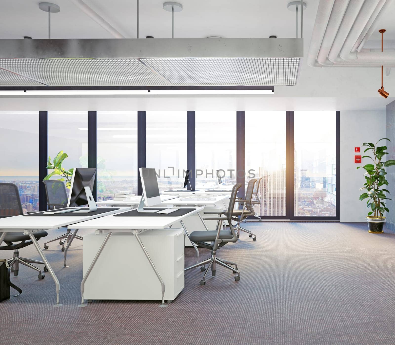 modern office interior, 3d rendering concept design