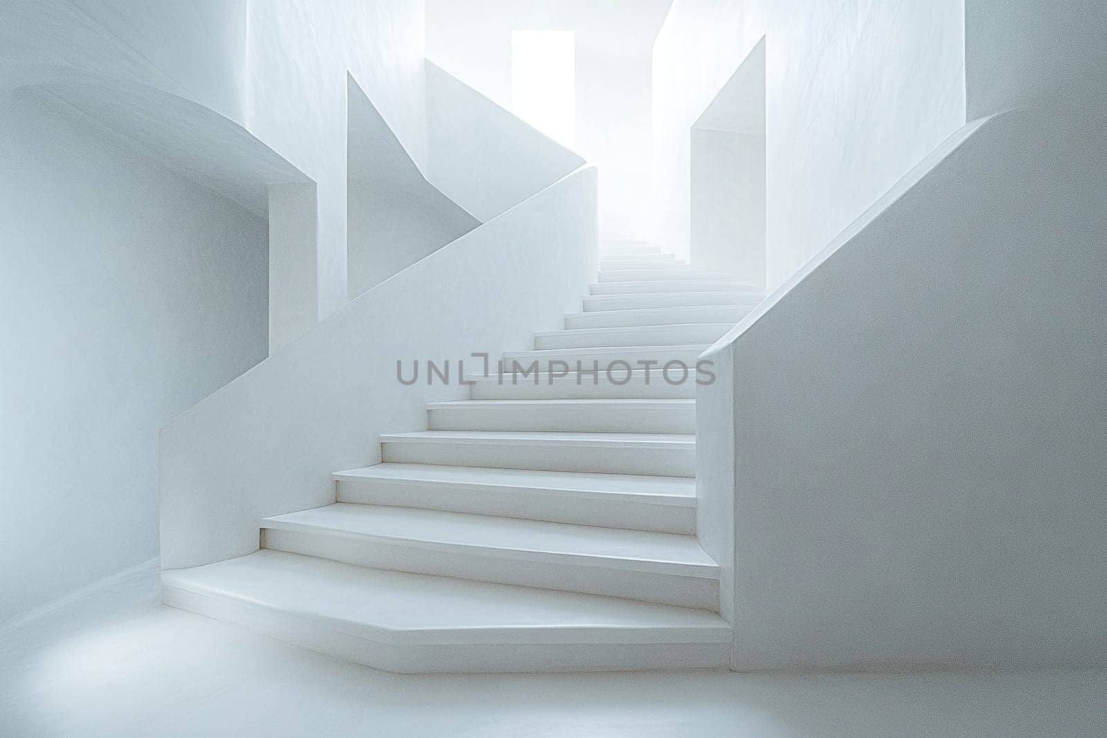 White staircase, empty interior fragment. View of a staircase with many white steps